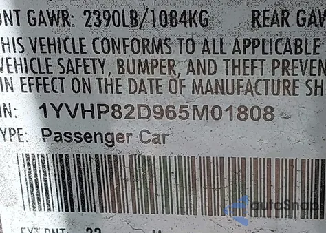2006 Mazda Mazda6 S Grand Sport z USA, uszkodzony, nr VIN 1YVHP82D965M01808